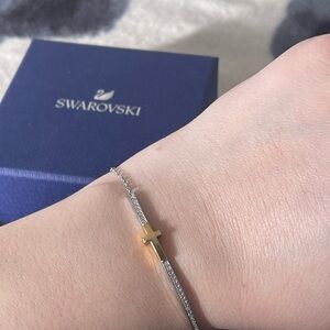 Authentic Swarovski Crystal Gold and Silver Cross Adjustable Bracelet